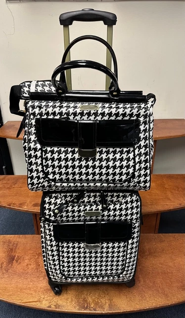 New Samantha Brown Houndstooth 2 Piece Set 20"/Tote Black/White Color Spinner 2