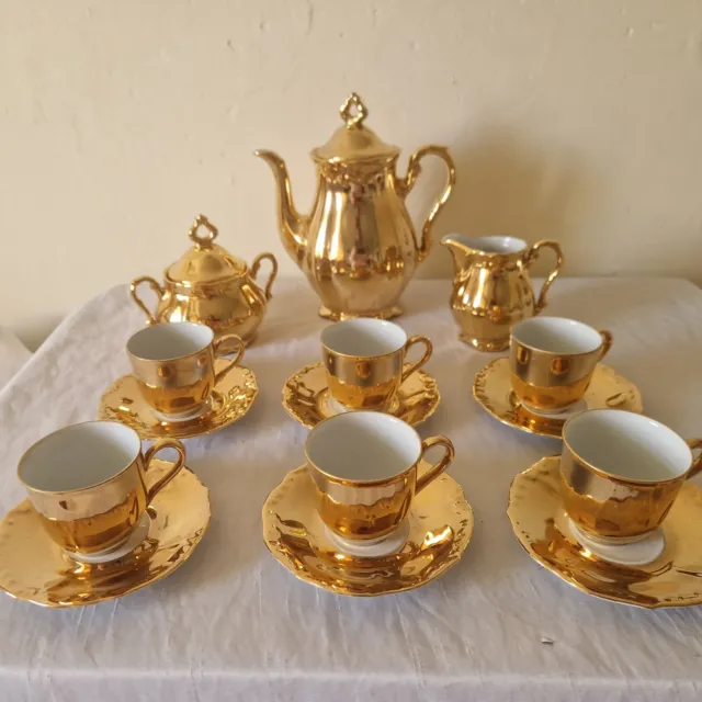 Vintage Gold Lustre Winterling Marktleuthen Bavaria Coffee Pot Set Cups/Saucers