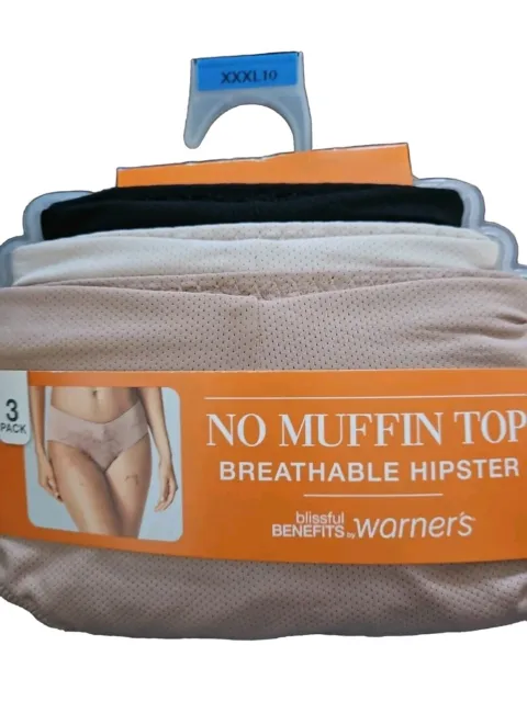 Warners Womens No Muffin Top Breathable Hipster Underwear Panties 3-Pair XXXL10