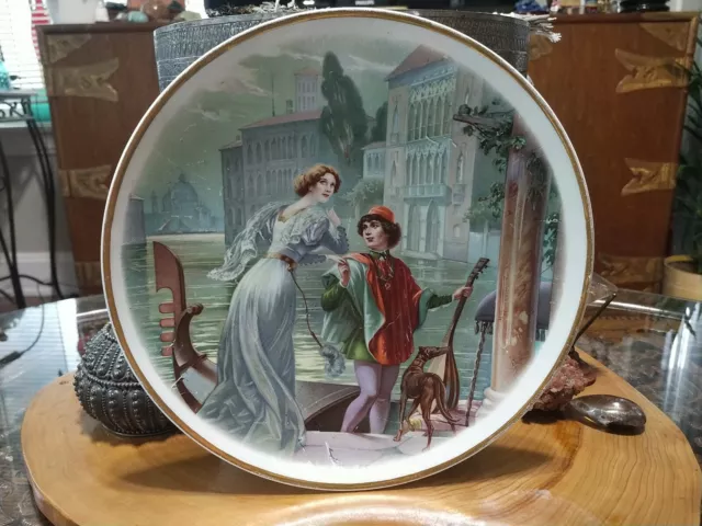 Vintage 10.5" 1920s decorative plate. Romantic Venice Italy canal scene