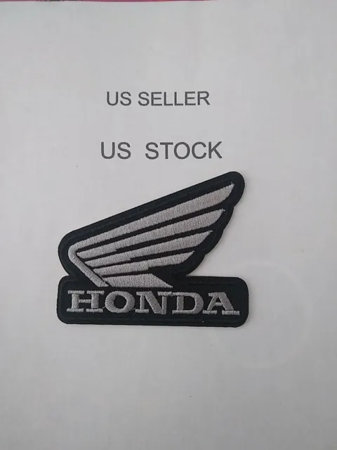 HONDA MOTORCYCLE Wing  Silver Black EMBROIDERED IRON ON PATCH