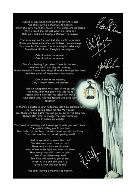 Led Zeppelin 3 Lyrics A4 Poster reproduction autograph choice of frame