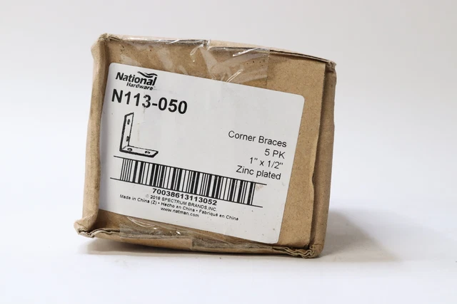 (5-Pk) National Hardware Corner Braces Zinc Plated 1" x 1/2" N113-050