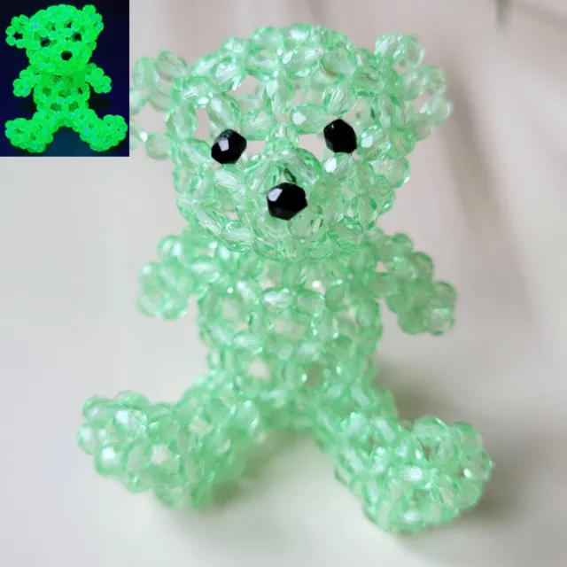 Uranium Vaseline Bear Czech Green Glass Beads Art Glass Art Deco