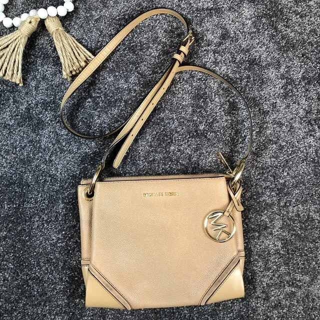 MICHAEL KORS CROSSBODY Bag Nicole Triple Compartment MK Purse Tan Beige