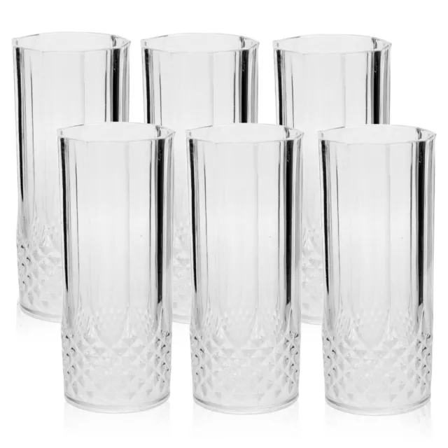 Set of 6 Crystal Effect Reusable Highball Soft Drink Iced Tea Drinking Glasses