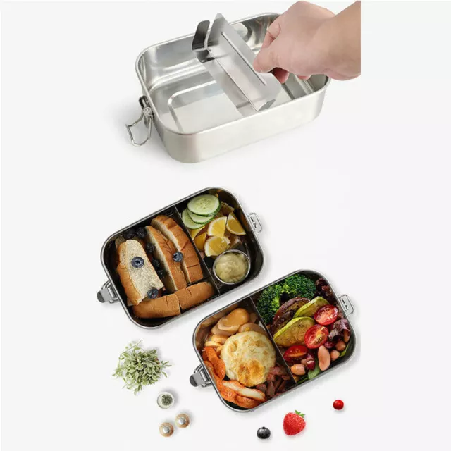 HOT Edelstahl Brotbox herausnehmbarer Trennwand Brotdose Auslaufsicher Lunchbox