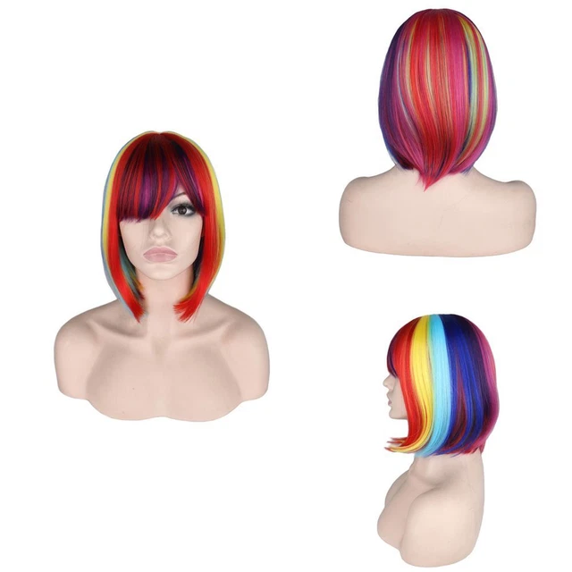 Sintesi Cosplay Colorato Bob Capelli Corti Colore Parrucca Arcobaleno Parrucca