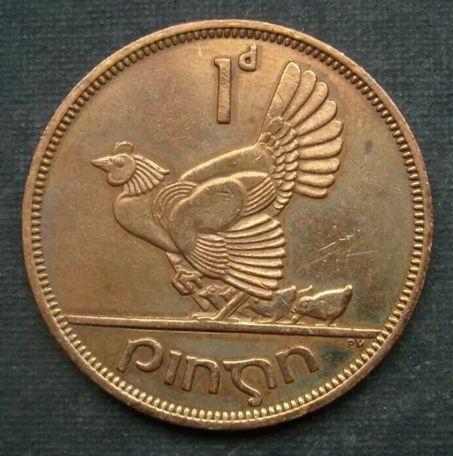 B5) Irland 1 Pence (Pingin) 1968 EIRE - Tier Vogel Auerhahn Henne Pute Küken ?!