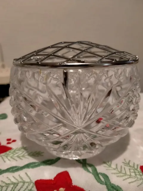 Vintage Rose Posy Flower Crystal Bowl Metal Top