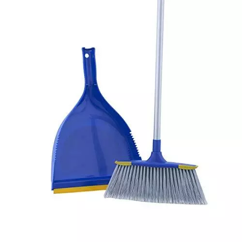 Angle Broom and Clip-On Dustpan Set, Slim Hand Broom Telescopic Handle 53 Inc...