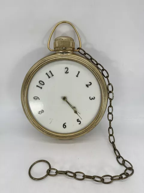 Vintage Haddon Titan Pocket Watch Wall Clock W/ Chain RARE (Read Desc) 14” MCM