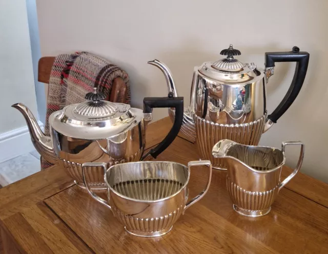 Lewis Rose Sheffield Plate 4 Piece Silver Plated Tea Set