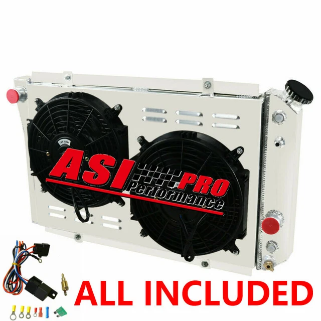 3 ROW Radiator+Shroud Fan+Relay For 1984-1990 Chevy Corvette 5.7 S10 Blazer US