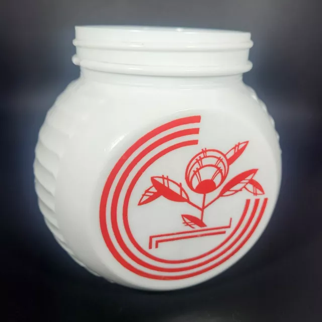 Vintage Art Deco Hocking Grease Container Jar Vitrock Glass Red White Circle