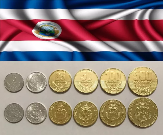 COSTA RICA - Complete SET of 6 Coins (colon, colones) 2012 - 2016 - UNC
