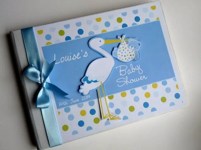 Personalised Blue Stork Baby Shower Boy/Girl Guest Book - Any Design