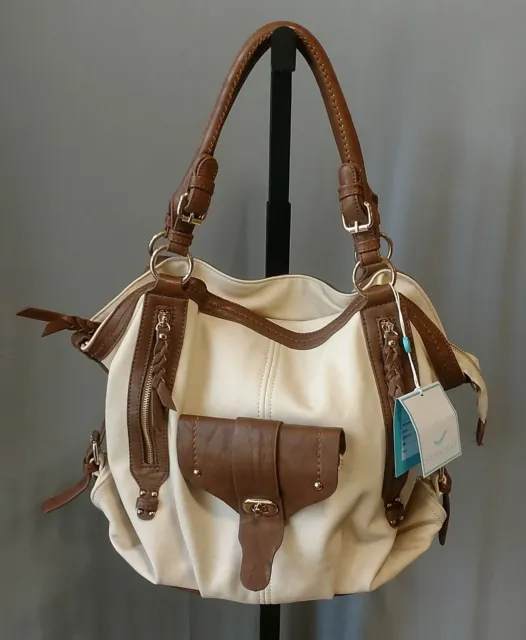 Shiraleah Vegan Leather Kirby tote - tan with brown trim - double straps (NWT)