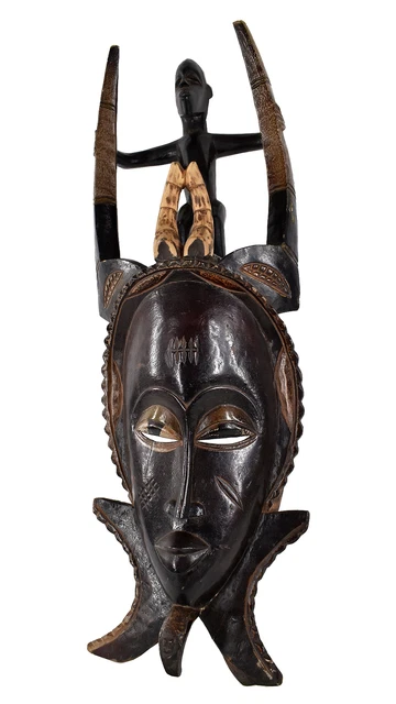 Guro Yaure Portrait Mask Figure Horned  Cote d'Ivoire African Art
