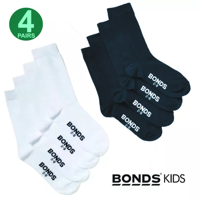 Bonds 4 Pair Kid Boys Girls School Oxford Crew Soft Cotton Rich White Blue Socks