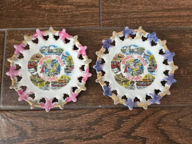 Set of 2 Vintage Universal Studios Hollywood California Souvenir Trinket Plates