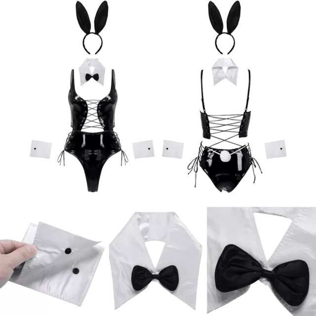 Costume donna lingerie coniglio set festa polsini coda regolabile body spalla
