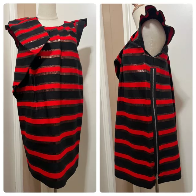 Marc by Marc Jacobs Dress Black Red Metallic Striped XS Exposed Side Zip