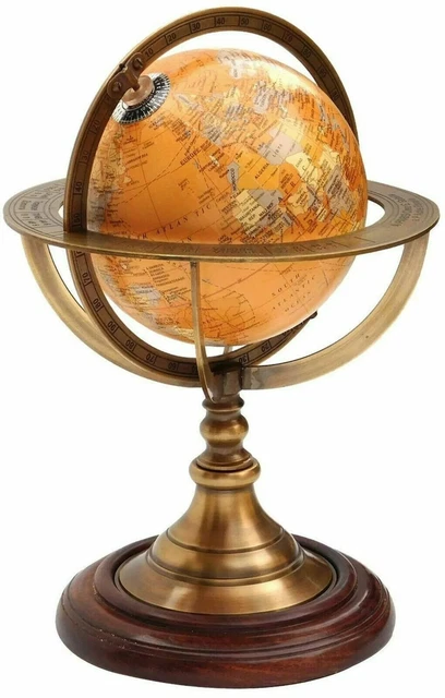 Antico Ottone Mappa 11 " Anticato Globe Mappamondo Nautico Scrivania Decorazione
