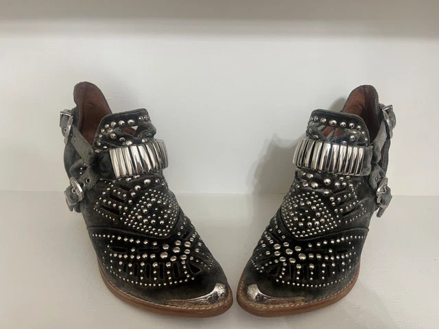 EUC JEFFREY CAMPBELL Calhoun Silver Studded Western Boots Booties Size 7.5 134.99 PicClick