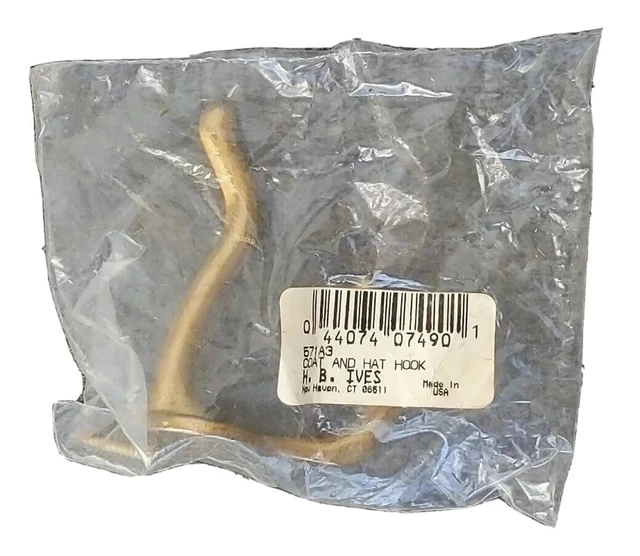 HB Ives brass plate double coat and hat hooks model 671A3