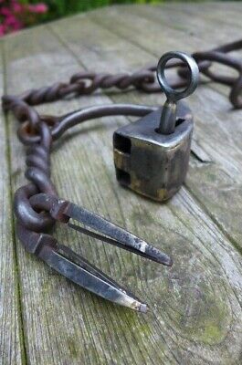 Antique Iron shackles 1x padlock with key collector made by blacksmiths A