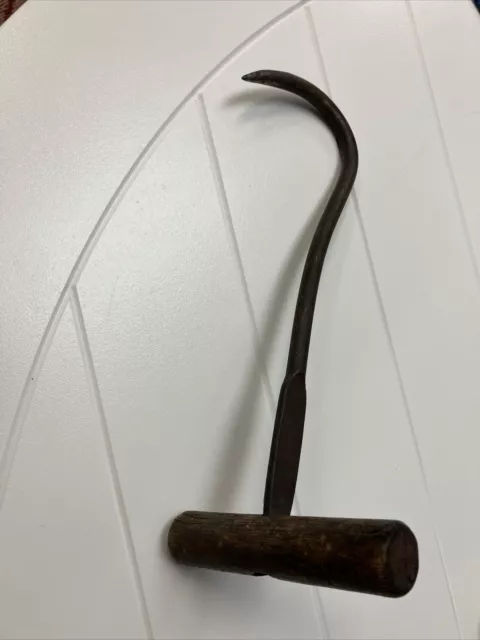 ANTIQUE IRON ICE Meat Hay Hook Wood Handle 12” Long $40.00 - PicClick