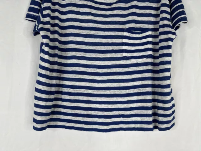 Rails Billie Top Womens Size S Blue Ivory Striped Short Sleeve Linen Blend 3