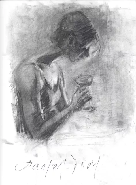 Young Woman FEMALE PROFILE Figure Study Cafe Scene Original CHARCOAL DRAWING Art