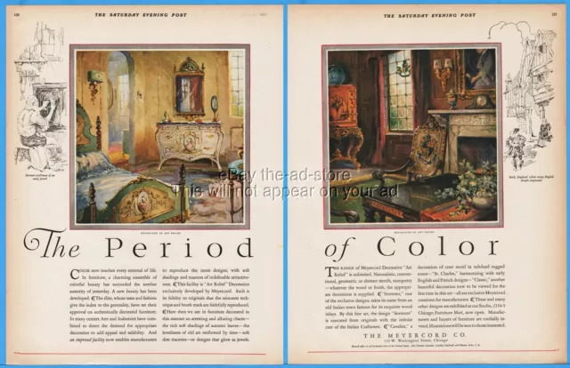 1928 Meyercord Co Chicago IL Art Relief 1920's Furniture Period of Color ad