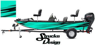 Teal Grunge Fish Pontoon Wrap Fishing Abstract Graphic Bass Boat Vinyl Decal