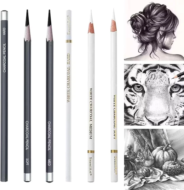 Matite Bianche Carboncino - 3 Pezzi Per Disegno Artistico, Schizzi E Evidenziature - Foto 6