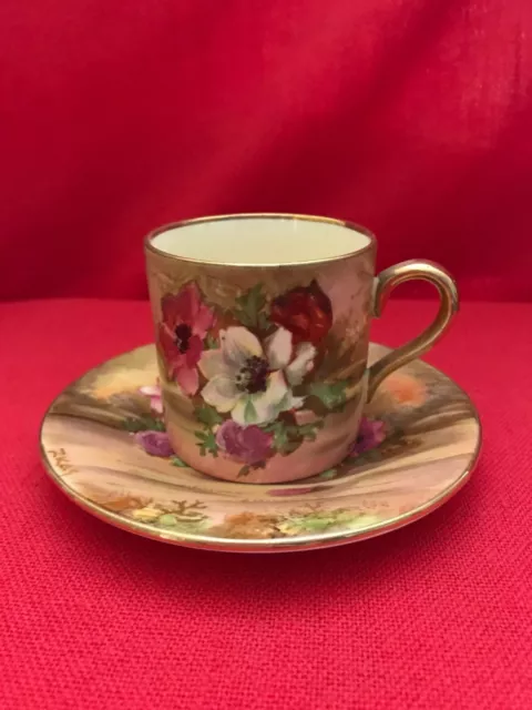 c1930 Royal Winton Grimwades handpainted coffee can duo "Anemone" pattern