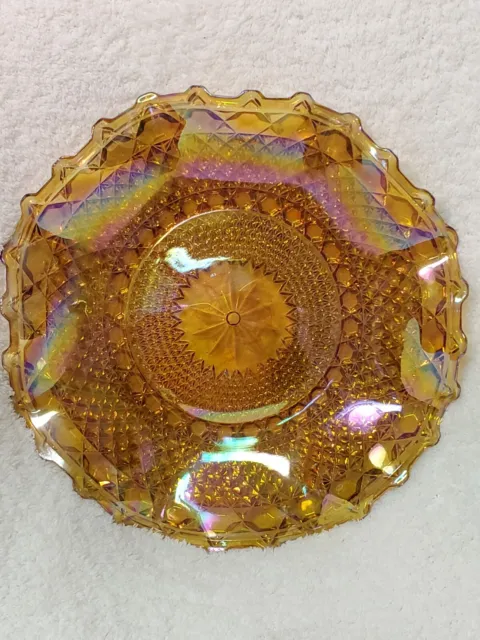 Carnival Marigold Glass Daisy Diamond Pattern Vintage Cookie Dish.