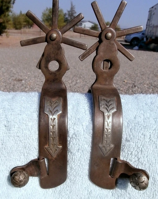 Vintage Silver Arrow Shank Iron Cowboy Horse Spurs Large Rowels