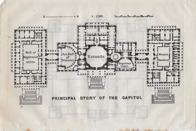 Antique Plan the National Museum Smithsonian and the Capitol Washington DC Map