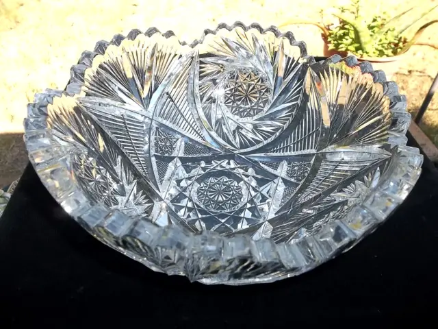 Abp  8.5" American  Brilliant Cut Glass Round Serving  Bowl