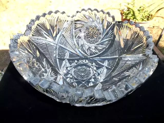 Abp  8.5" American  Brilliant Cut Glass Round Serving  Bowl