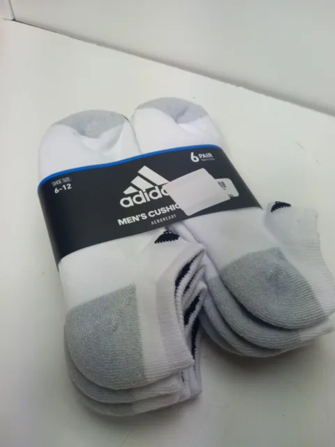 Adidas No Show Aeroready Mens Cushioned Socks 6 Pack Size 6-12 White Black