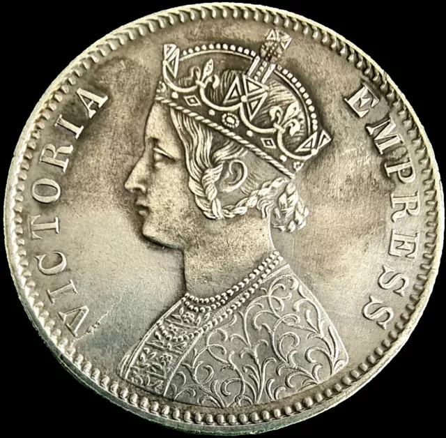 1887 Queen Victoria India Silver One Rupee Coin In High Grade