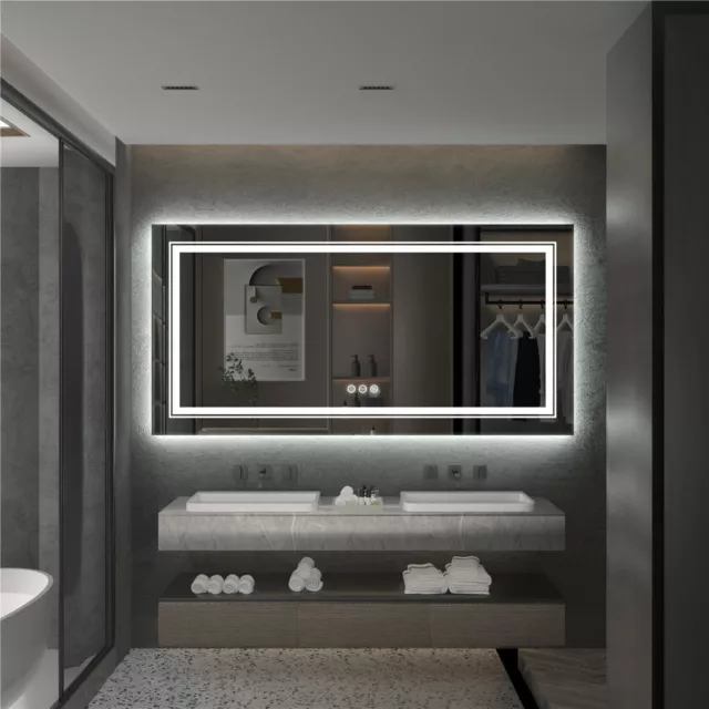 Oversize Led Dual Illuminated Bathroom Mirror Wall Mount Antifog Vanity Mirrors 3