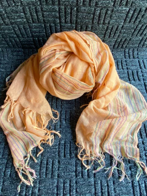 Chan Luu Cashmere and Silk Scarf Shawl in PEACH MULTI COLORED STRIPES ~BRAND NEW Chan Luu Cashmere and Silk Scarf Shawl in PEACH MULTI COLORED STRIPES ~BRAND NEW