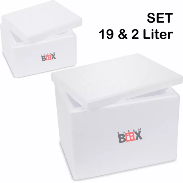 THERM BOX SET 19 & 2 Liter Styroporbox mit Deckel Thermobox Styropor  Kühlbox EUR 18,99 - PicClick IT