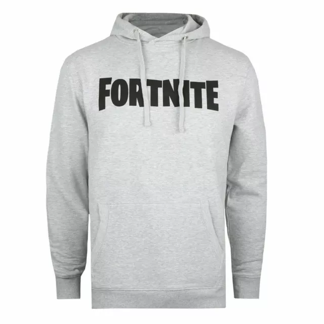 Official Fortnite Mens Logo Pullover Hood Grey Marl S - XXL