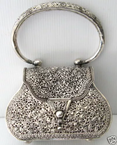 Authentic 925 Silver Filigree Vintage Shape Handbag Purse